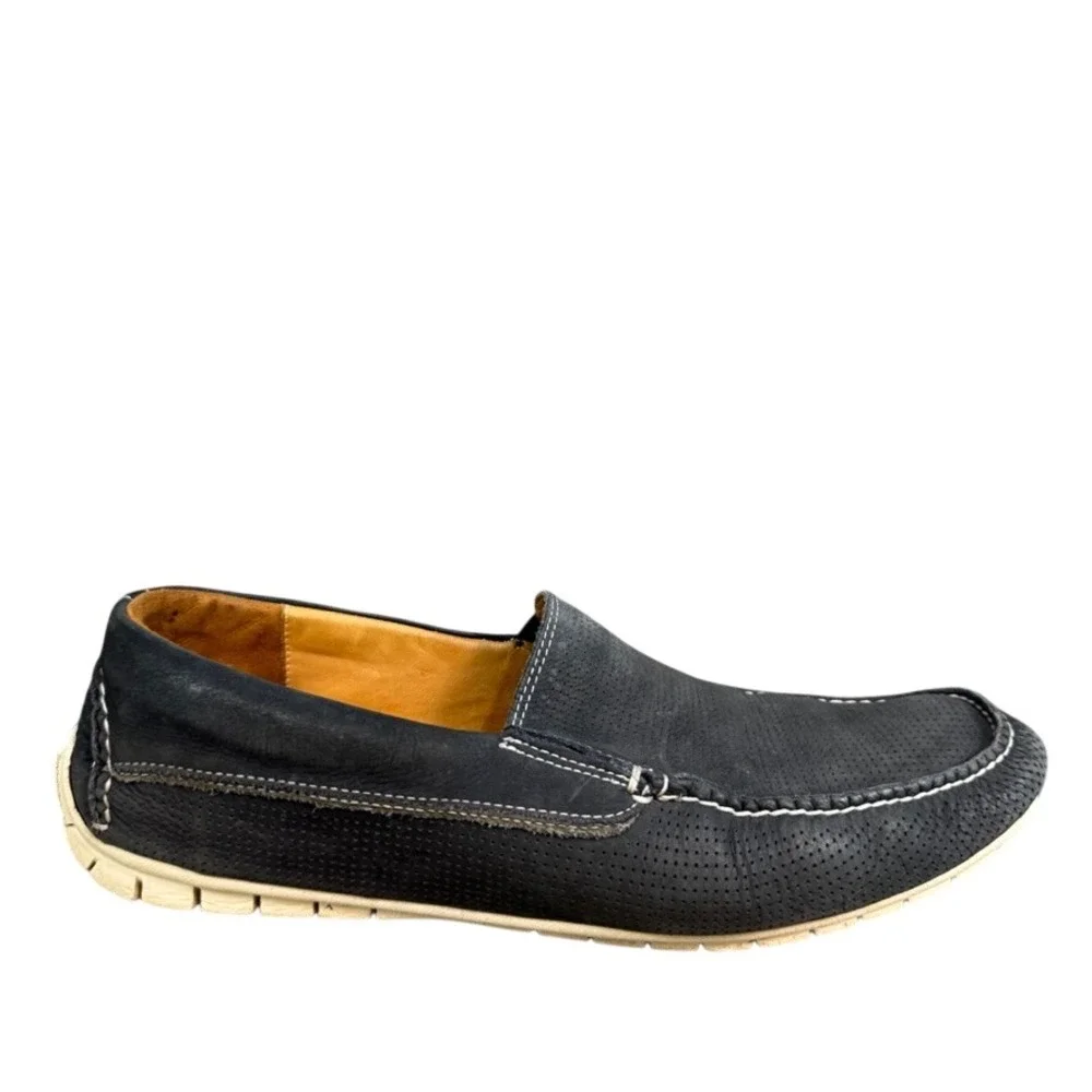 Johnston & Murphy Mens Navy Perforated Leather Slip On Loafers Size 10.5 M 24-7